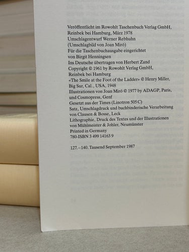 Das Lächeln am Fuße der Leiter av Henry Miller, bok, Very Good plus