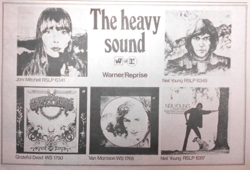 NEIL YOUNG, GRATEFUL DEAD, JONI MITCHELL, VAN MORRISON, REPRISE UK ANNONS 1969