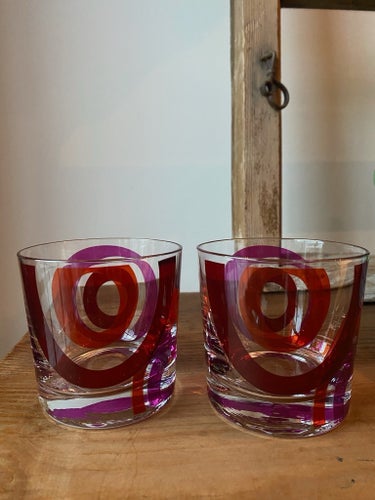 2 x Glas med mönster IKEA vintage retro lila röd