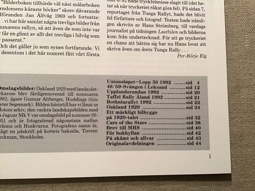 MOTORHISTORISKT MAGASIN NR 1 1993 UNIONLÖPET NORGE SVERIGE,LEKSAND,OAKLAND 1929
