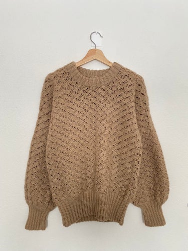 Vintage Handstickad beige tröja, M-L