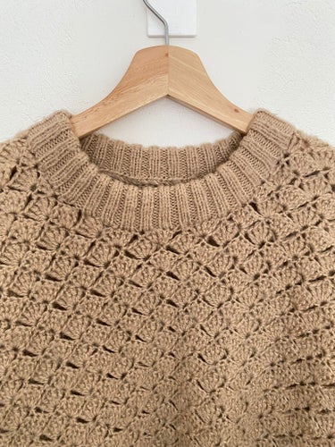 Vintage Handstickad beige tröja, M-L