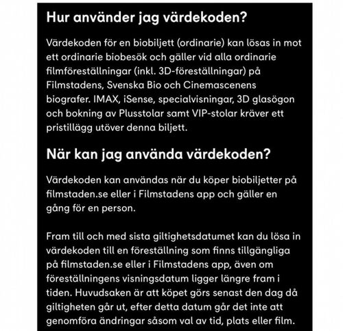 1 st biobiljett Filmstaden 2026-12-18 SNABB LEVERANS!