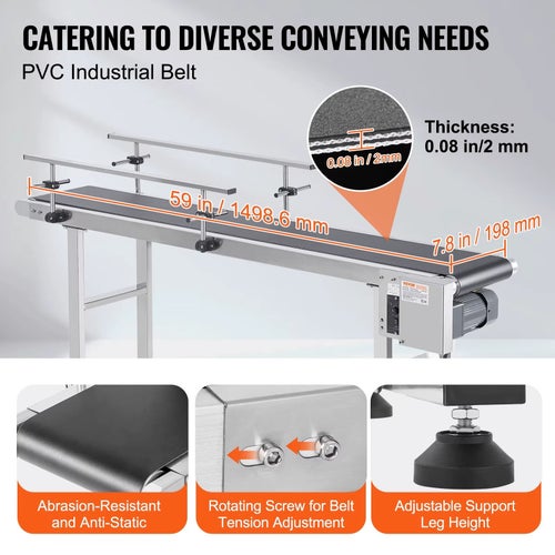 Motoriserat Transportband PVC 150 cm med Justerbar Hastighet