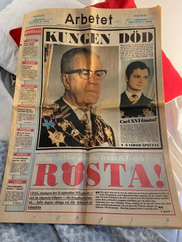 Tidning: Arbetet, Kungen död, 16-09-1973