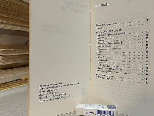Varför säger man så? av Herbert Friedländer. Bok. Very good plus