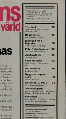 Teknikens Värld 22 1980: BMW 528i E12, Opel Senator, Kawasaki Z 1000, Mustang 66