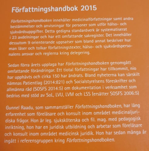 Författningshandbok för personal inom hälso- och sjukvården (hft) 2015