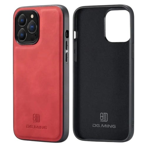 [Paket] iPhone 13 Pro Läder Skal - Röd + 9H Härdat Glas Skärmskydd