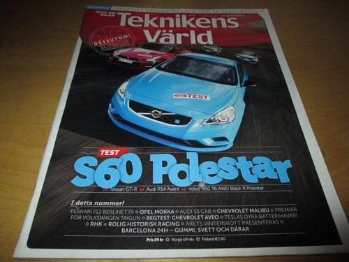 TEKNIKENS VÄRLD NR 24 2012 VOLVO S60 POLESTAR, NISSAN GT-R ,M.M