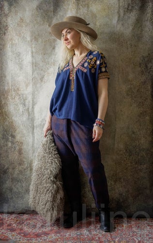 ULLA JOHNSON blue silk top with mirrors, size 4 (S-M)