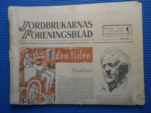 Jordbrukarnas föreningsblad 52 1951 Pär Lagerkvist Vilhelm Moberg Ronneby Vänje