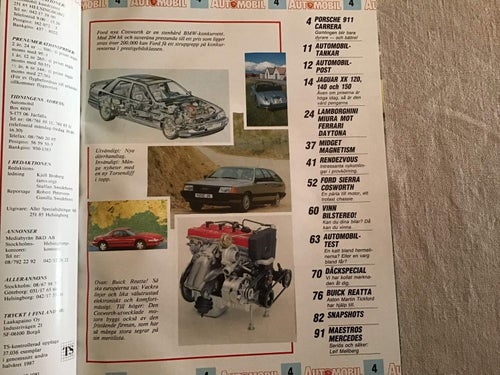 AUTOMOBIL NR 4 1988 FORD COSWORTH,PORSCHE 911 CARRERA,MIURA,DAYTONA.