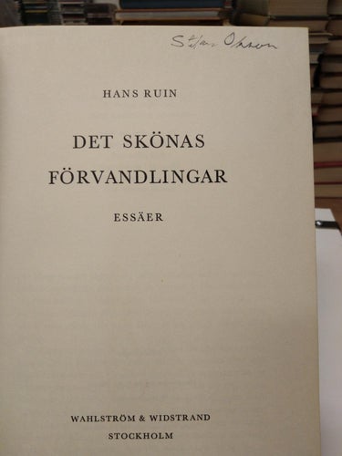 Det skönas förvandlingar - Hans Ruin. bok, inbunden Very Good