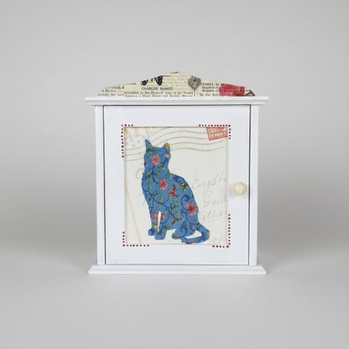 Handmade Wooden Key Holder Cabinet Cat Design Home Decor