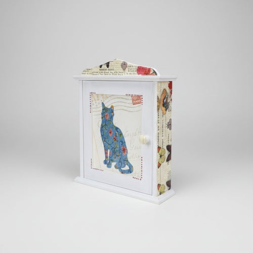 Handmade Wooden Key Holder Cabinet Cat Design Home Decor
