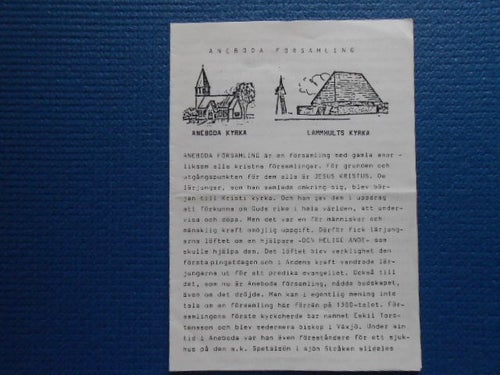 Informationsblad Aneboda Kyrka och Lammhults Kyrka