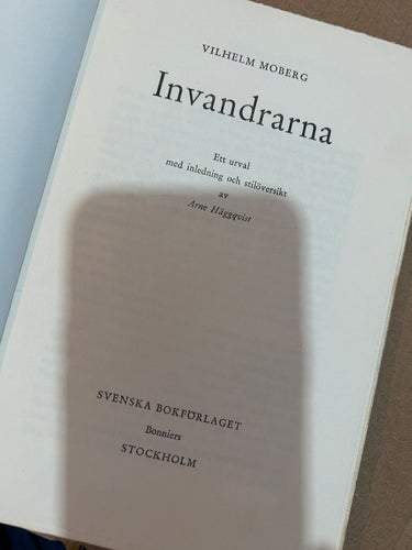 Invandrarna av Vilhelm Moberg, bok, Very good plus, SM, N