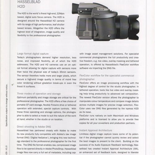 Hasselblad broschyr, engelsk , 4 sidor, från 2005