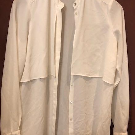 Vacker Vit Långärmad Blus Smal Ståkrage+Manschetter "Bolero" M&S st 40