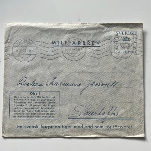 Militärbrev KALMAR 14.10.42 med intakt svarsmärke.