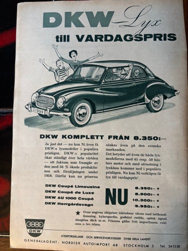 DKW AU 1000 1959 annons