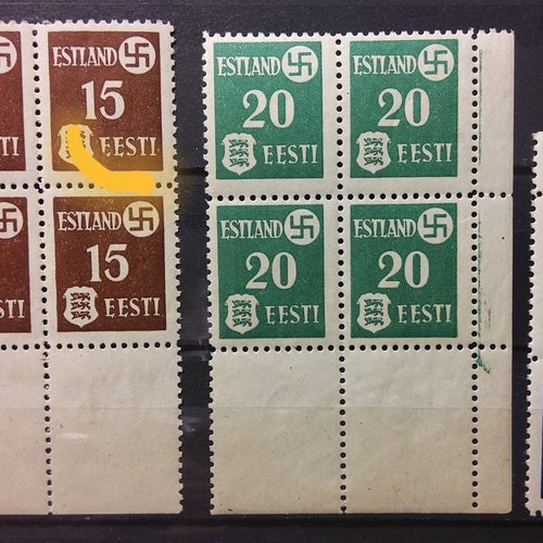 Estonia 1941 German occupation series Michel Nr.1-3y thin paper 4-Bl MNH**