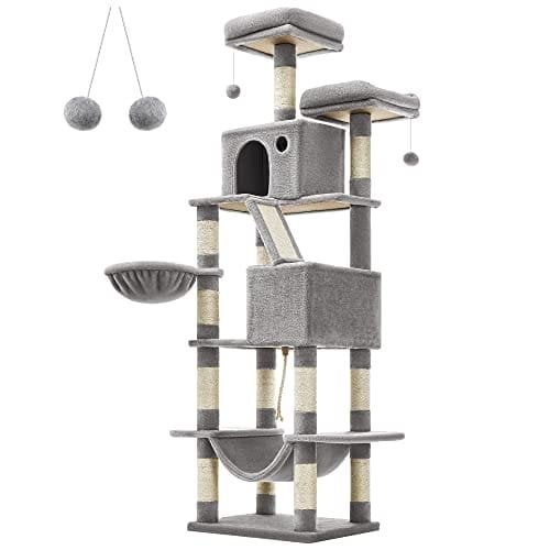 Kattträd, 206 Cm Stort Katttorn med 13 Skrapstolpar, 1 Skrapningsramp,PCT190W01