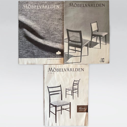 Tre stycken av tidningen Möbelvärlden från åren 1956 -58 i skick VG