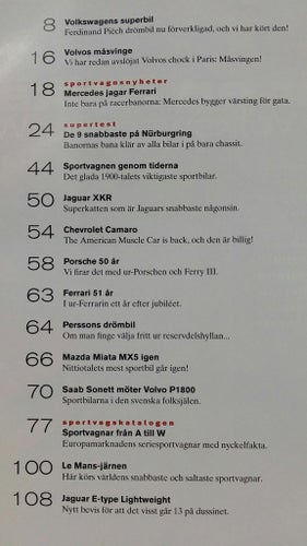 Sportbilkatalogen 1998: Jaguar XKR, Chevrolet Camaro, Mazda MX-5, Volvo P1800