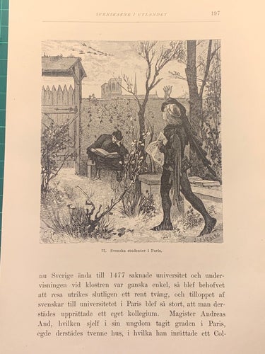Träsnitt av Carl Larsson: ”Svenska studenter i Paris” (från 1881)