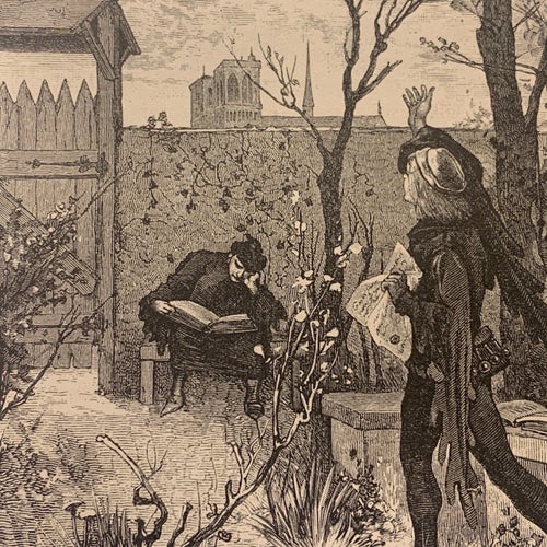 Träsnitt av Carl Larsson: ”Svenska studenter i Paris” (från 1881)