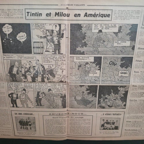 Tintin et Milou en Amérique, 1934 - Original Cœurs Vaillants-sida, inramad