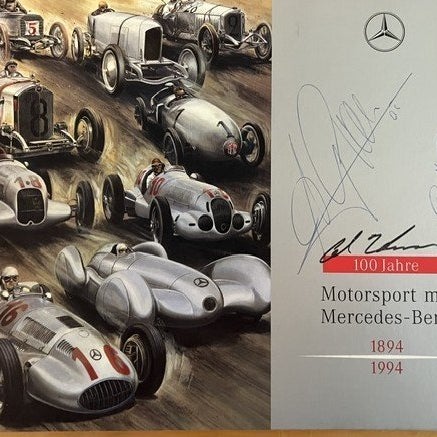 Mercedes-Benz 100 år Motorsport '94 - Bok med autografer, 50 sid, orig. 21x26 cm