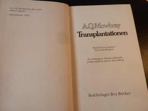 TRANSPLANTATIONEN, A. Q. MOWBRAY, 1977,  BÖCKER