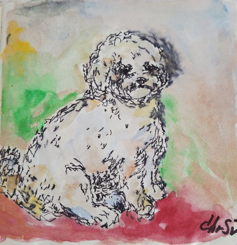 Sweet boy Watercolor by Christina Svensson Copyright Målning av hund