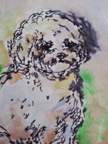 Sweet boy Watercolor by Christina Svensson Copyright Målning av hund