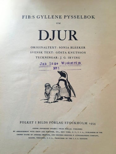 Fib`s Gyllene Pysselbok Djurmärken Nr 1