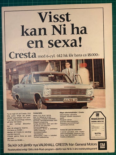 Retro-annons ”Vauxhall Cresta – Visst kan ni ha en sexa!” från 1967