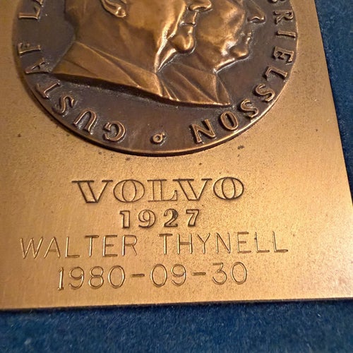 Vintage Volvo 1927 Brons Minnesplakett Gustaf Larson Assar Gabrielsson