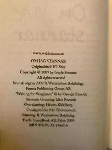 OM JAG STANNAR Gayle Forman 2009