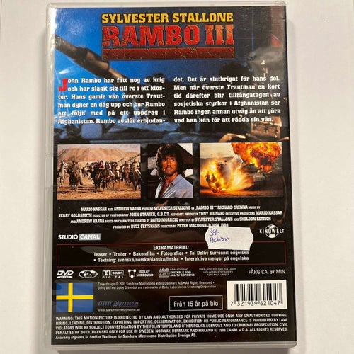 RAMBO III. SYLVESTER STALLONE. DVD ACTION 1988