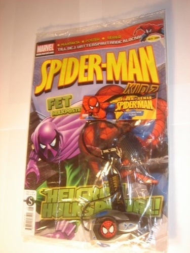 SPIDERMAN I ORIGINAL PLAST med leksak 2009 8 SPRUT KLOCKA