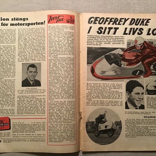 TEKNIK FÖR ALLA NR 21 1955 GEOFF DUKE,HAGFORS UDDEHOLMS BOLAG,MERCEDES,VESPA 150