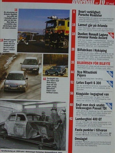 TEKNIKENS VÄRLD 1994/10.Lamborghini.Lotus.Passat.ANA.Porsche Roadster.Pajero.