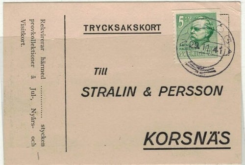 Nyskoga NSt 58p på brevkort 29.11.41 nära PRAKT