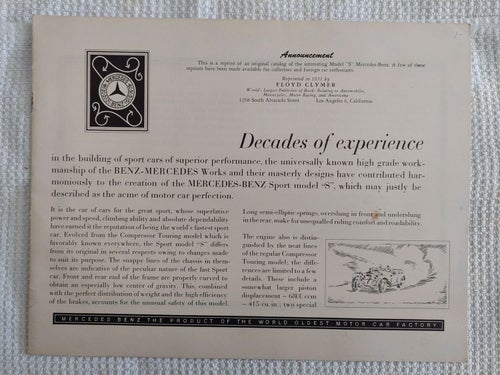 Mercedes Benz Model S 1928 ? Reprint 1951 ...