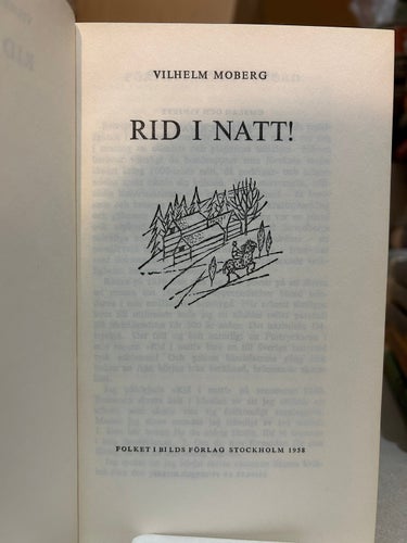 Rid i natt! av Vilhelm Moberg, bok, Very Fine plus
