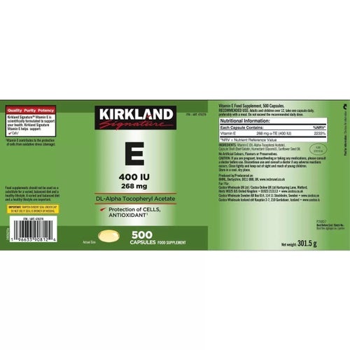 2st burkar Kirkland Signature Vitamin E 500 kapslar/burk - Fraktfritt!
