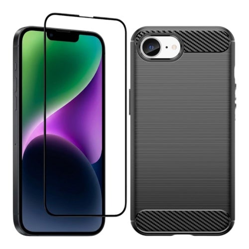 [Paket] iPhone 16e/17e Skal + 9H Härdat Glas Skärmskydd - Svart |Kolfiber Design
